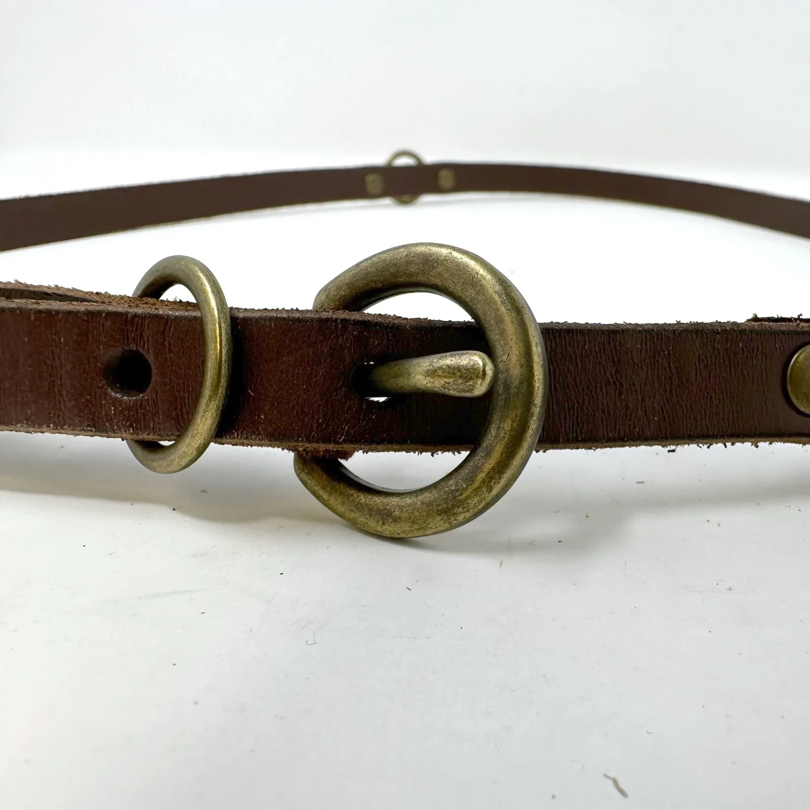 American Eagle Thin .5" Leather Harness Belt Brown Size L - Image 3