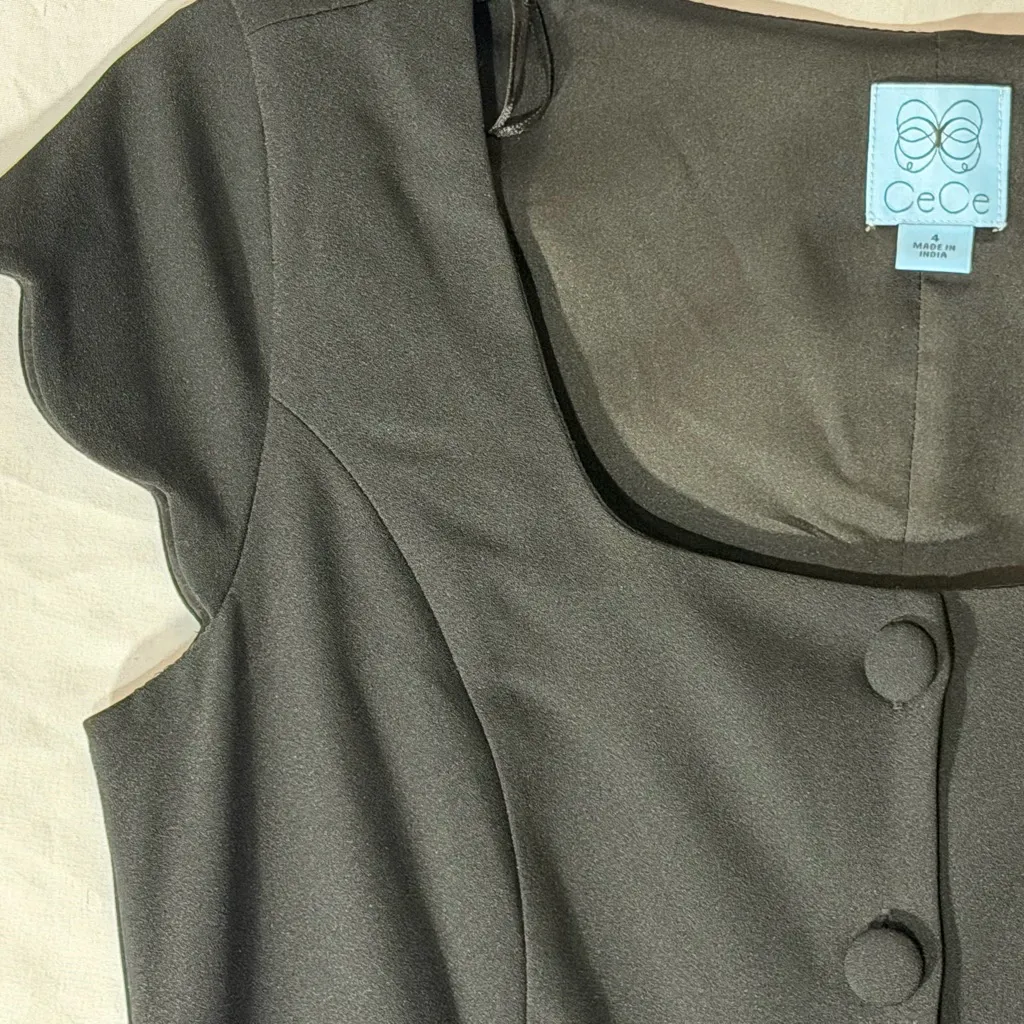 CeCe Black Mini Dress with Button Detail Little Black Dress Size 4 NWT - Image 8