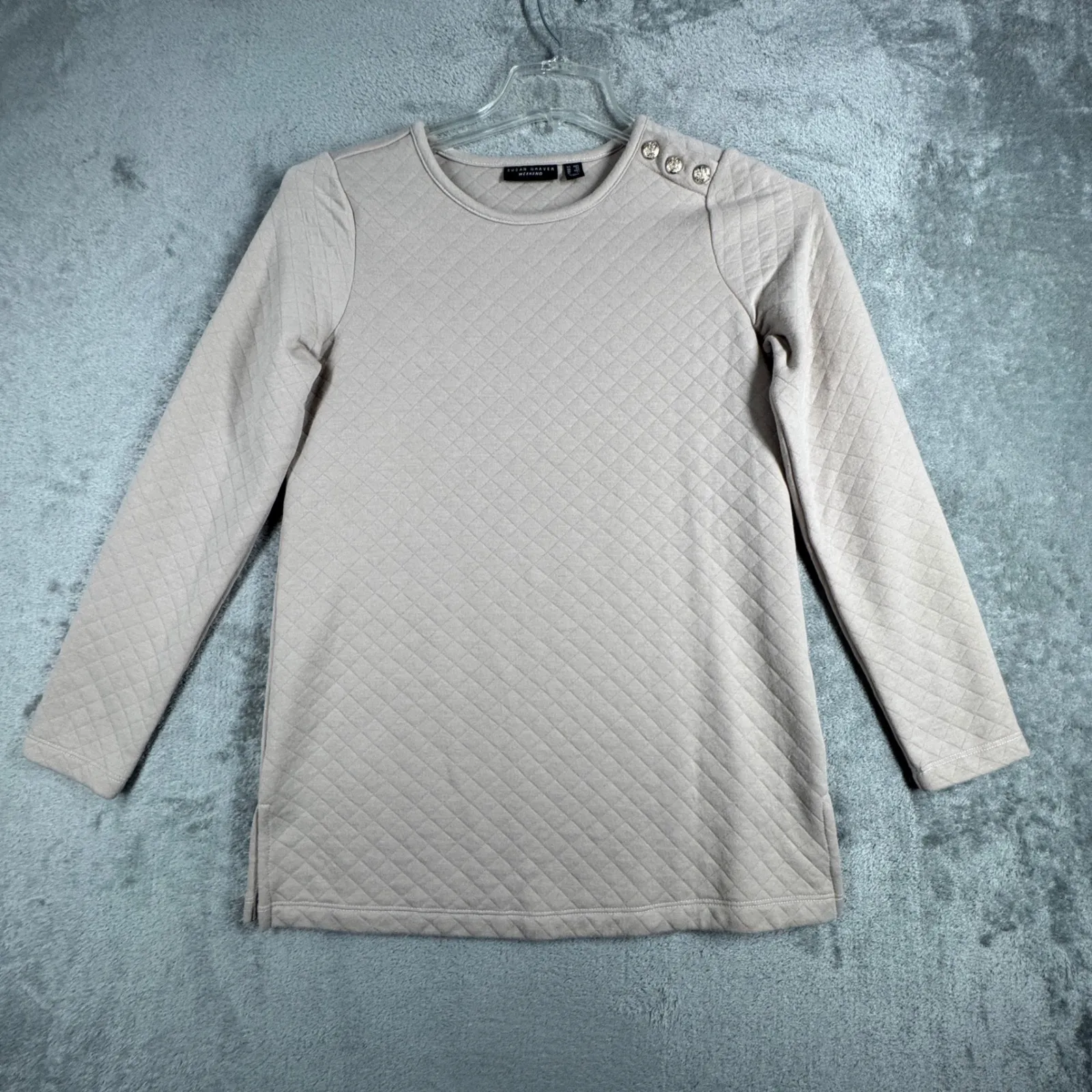 Susan Graver‎ Tunic Top Button Accent Quilted Long Sleeve Comfort Casual XXS - Image 2