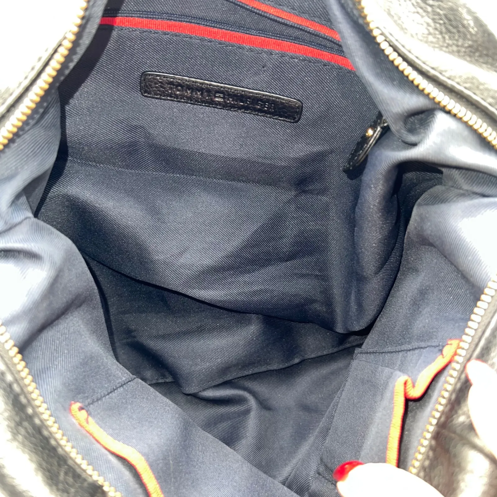 Tommy Hilfiger Black Leather Satchel Purse Shoulder Bag Tassel Gold Hardware - Image 9