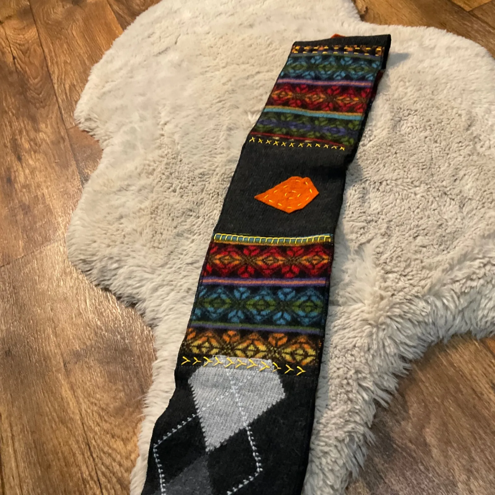 Karen Brock Studio Scarf‎ Art To Wear Multicolor Print Knit Unisex Gray - Image 6