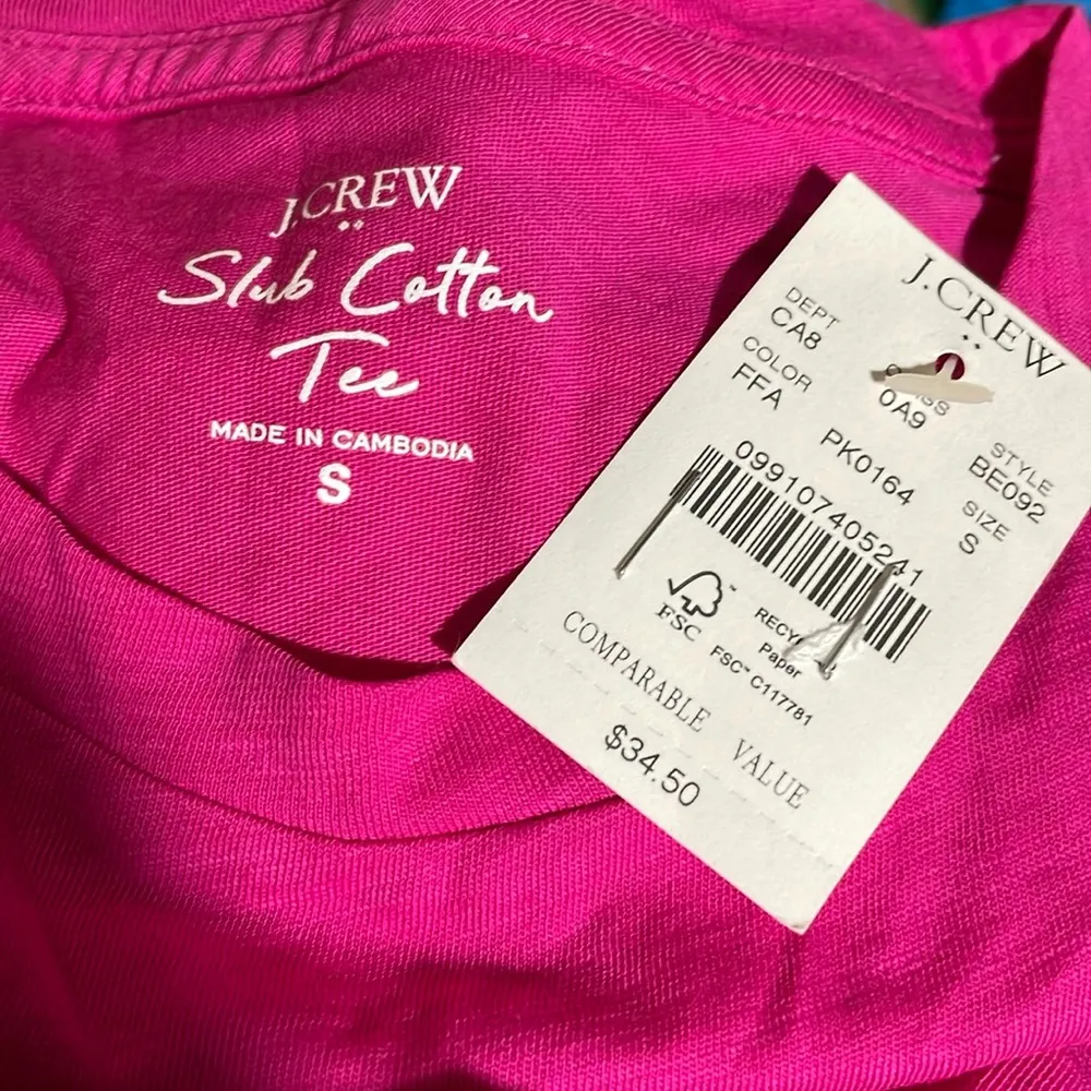 J Crew Factory Vintage Slub Cotton Tee Shirt V Neck Short Sleeve Berry S NWT Pink - Image 4