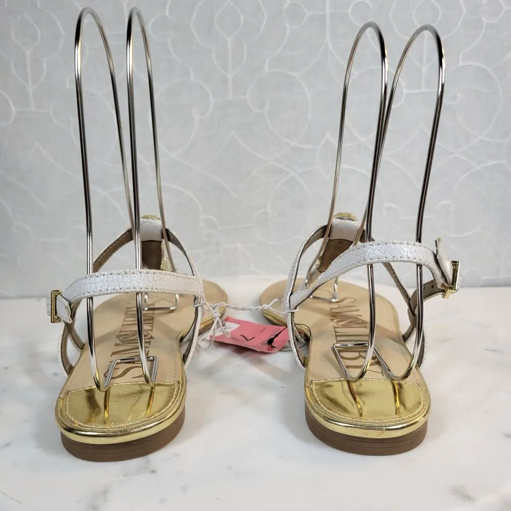 Sam & Libby Womens Sandals 7.5 White Faux Leather T-Strap Jeweled Flat Thong NEW - Image 11