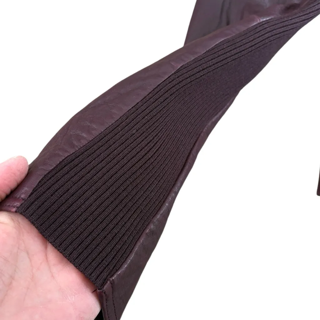 EUC Vince Lambskin Leather Two Tone Moto Jacket Black Burgundy Medium - Image 6