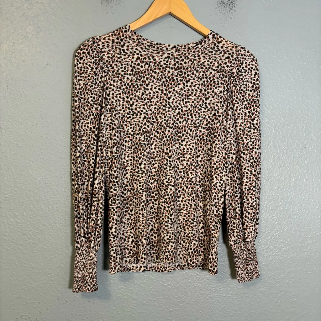 Nation LTD Loren‎ Animal Print Balloon Sleeve Top XS Boho Classic Pima Cotton - Image 3