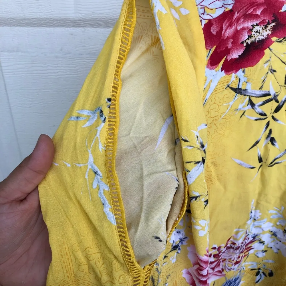 Jaase Women’s Shirt Tunic Yellow Floral Swan Ladder Lace Boho Medium - Image 7