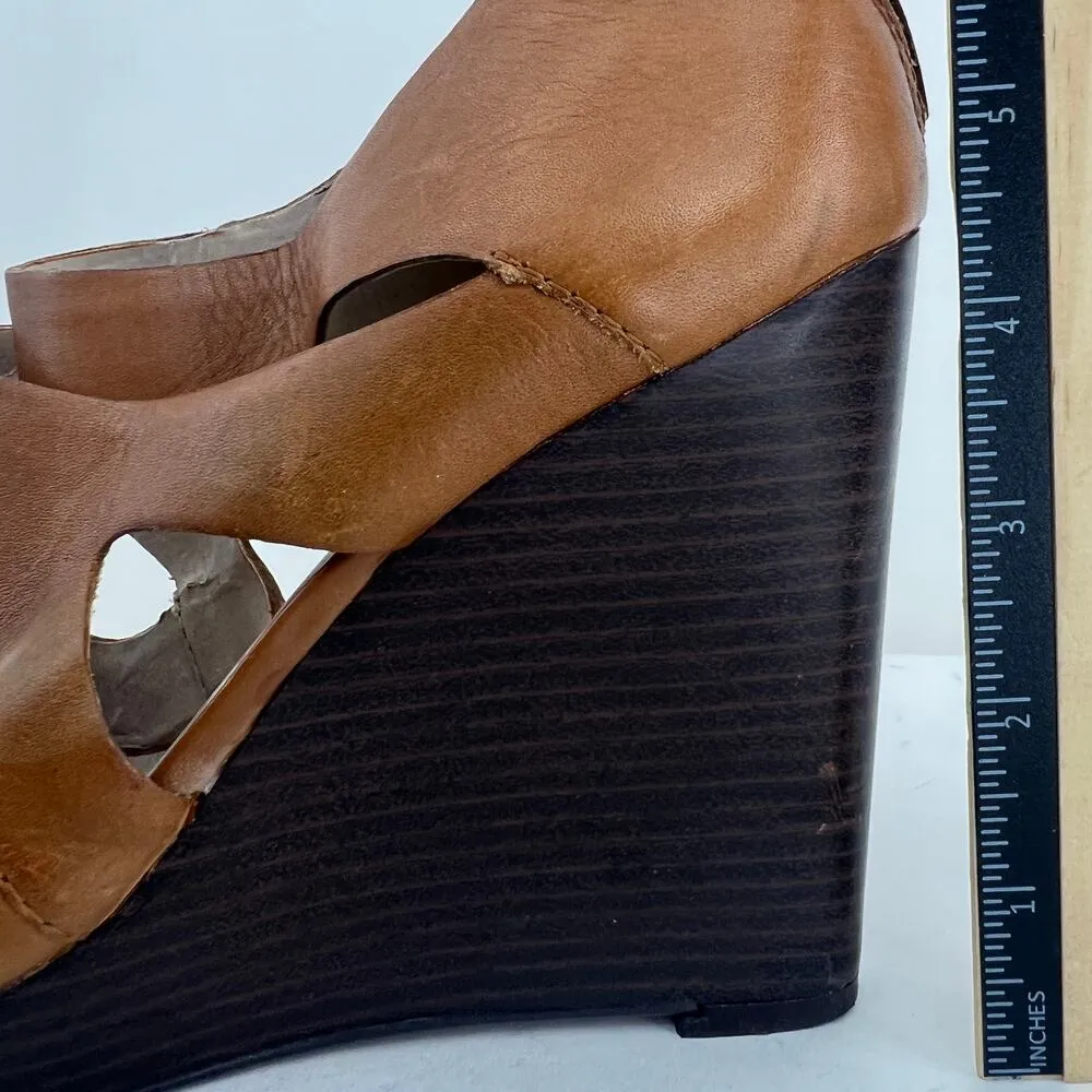 MRKT Cleo Womens US 7 Whiskey Brown Leather Wedge Ankle Boot Booties Shoes - Image 8