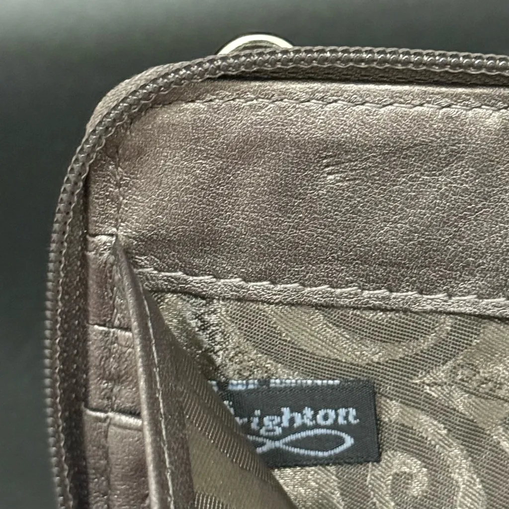 BRIGHTON Gray Nylon & Olive Croc Leather Trims Convertible Crossbody Wallet - Image 11