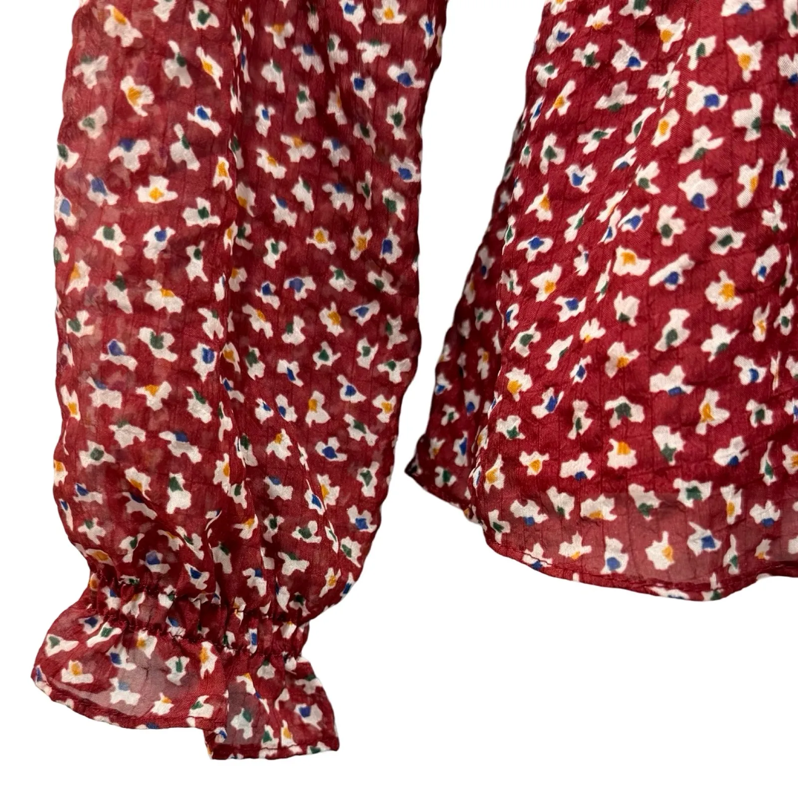 Madewell Red White Ditsy Flowers Overture Top Long Sheer Sleeve Blouse size XS - Image 6