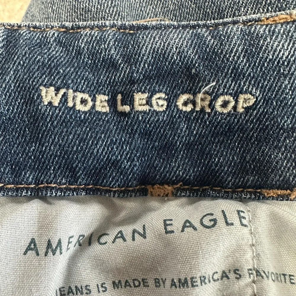 American Eagle Wide Leg Crop Jeans Women's Size 8XLong Medium Wash Elastic Waist - Image 5