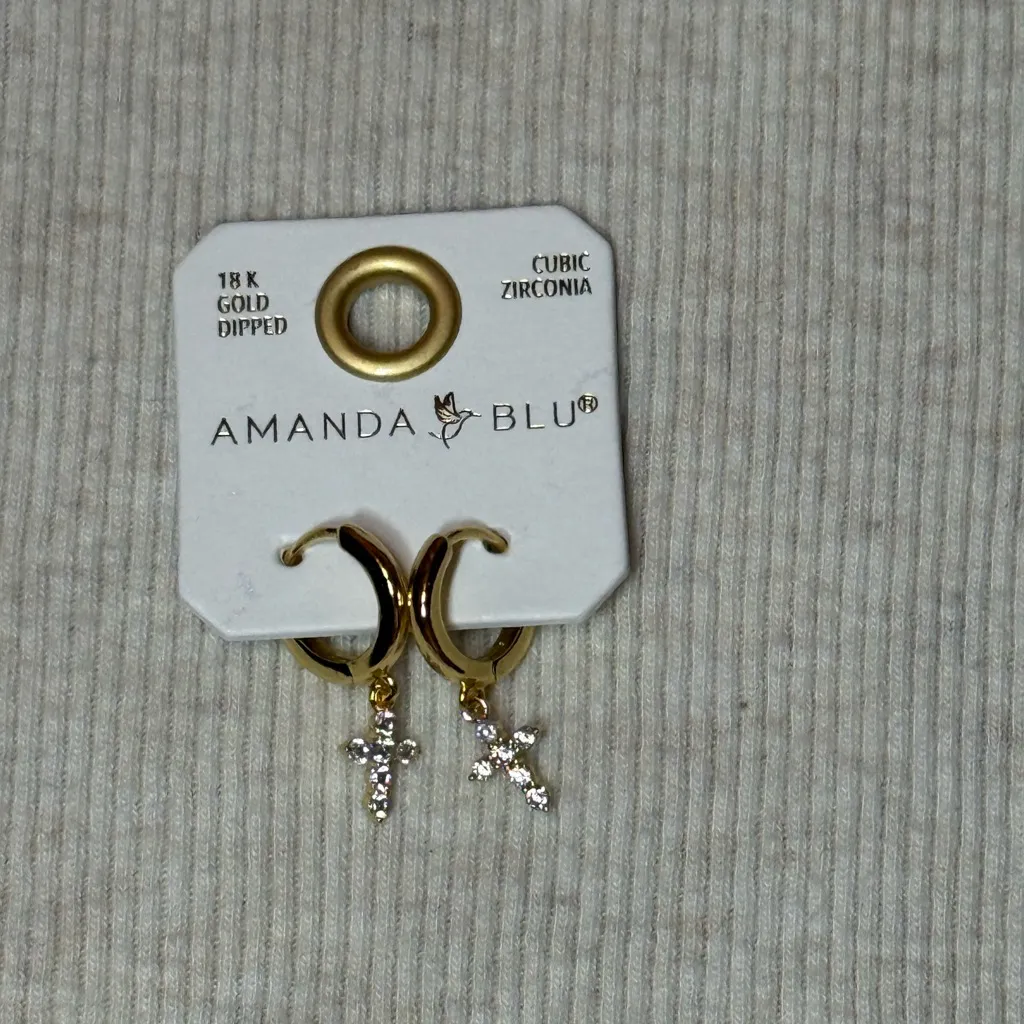 NWT Amanda Blu Gold Cross Earrings - Image 3
