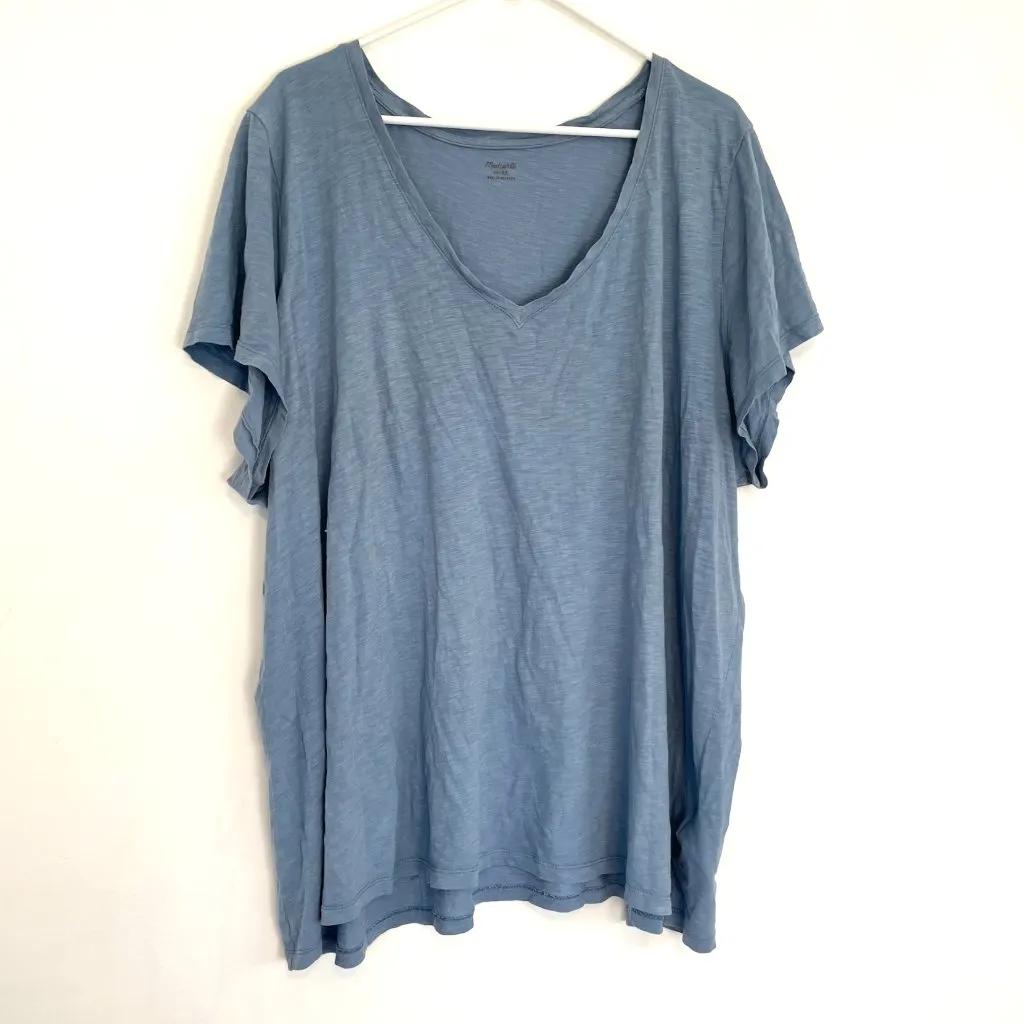 MADEWELL Plus Size V-Neck Short Sleeve T-Shirt Blue Slub Knit 100% Cotton Tee 3X - Image 2