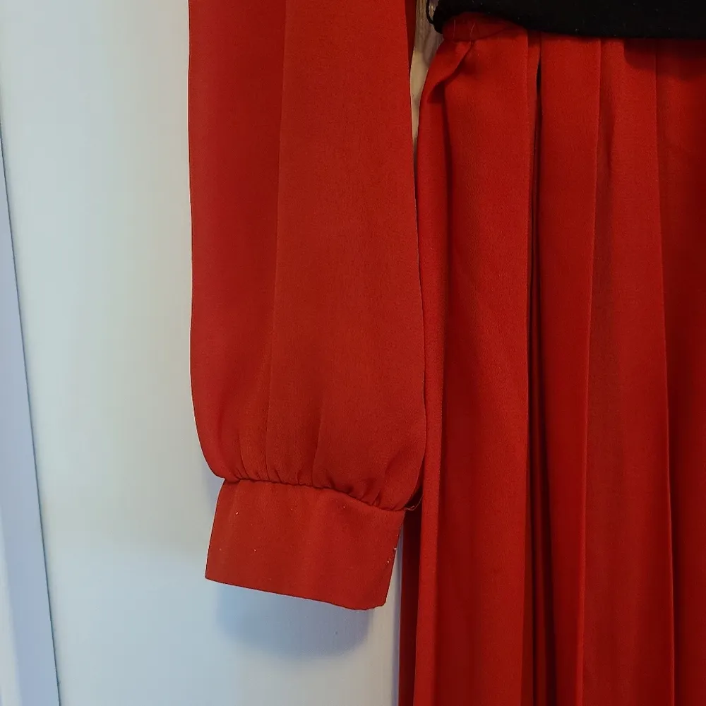 Leslie Pomer Vintage Long Maxi Dress Pleated Skirt Long Sleeve Made in USA Red Size undefined - Image 2