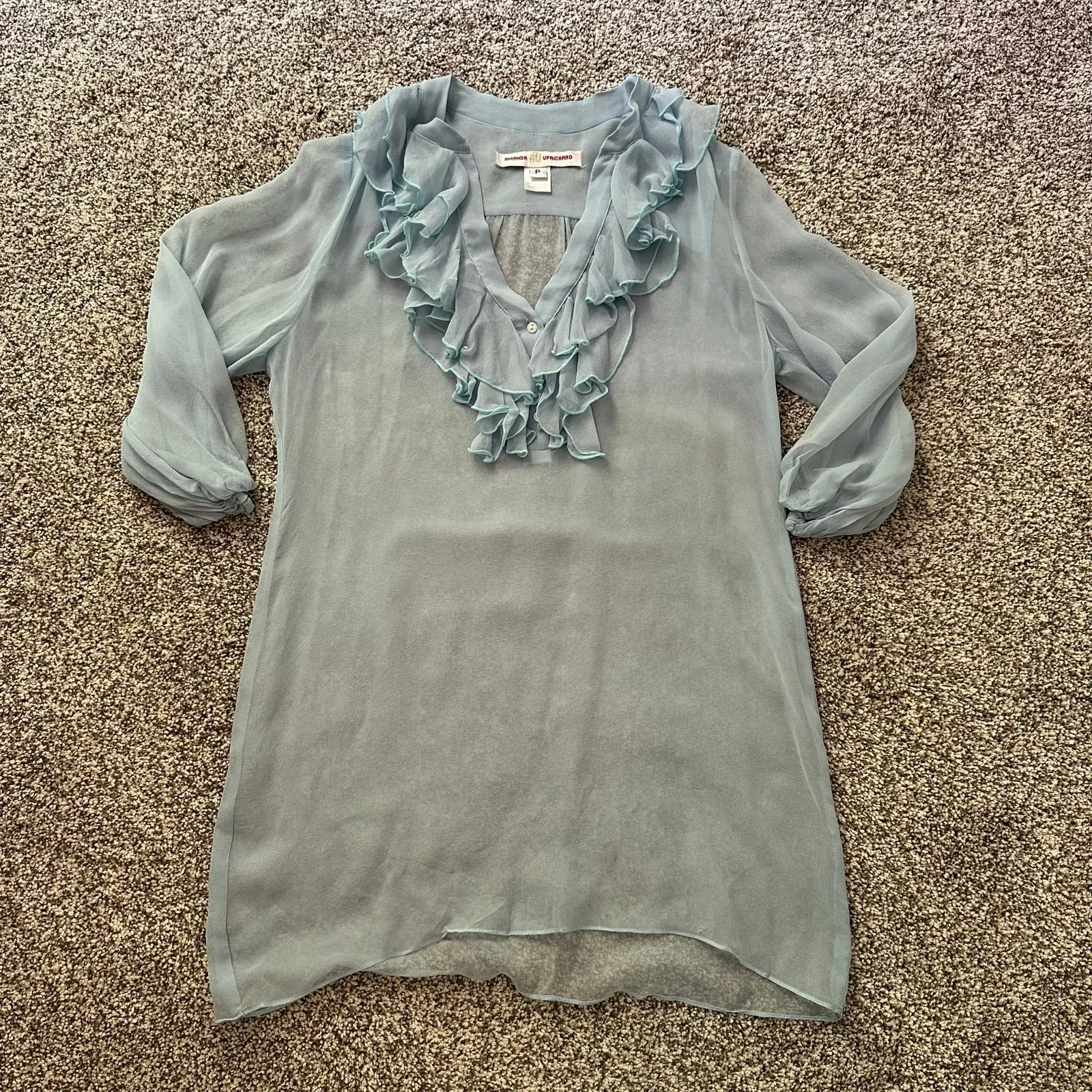 Amanda Uprichard light blue sheer silk top size P - Image 5