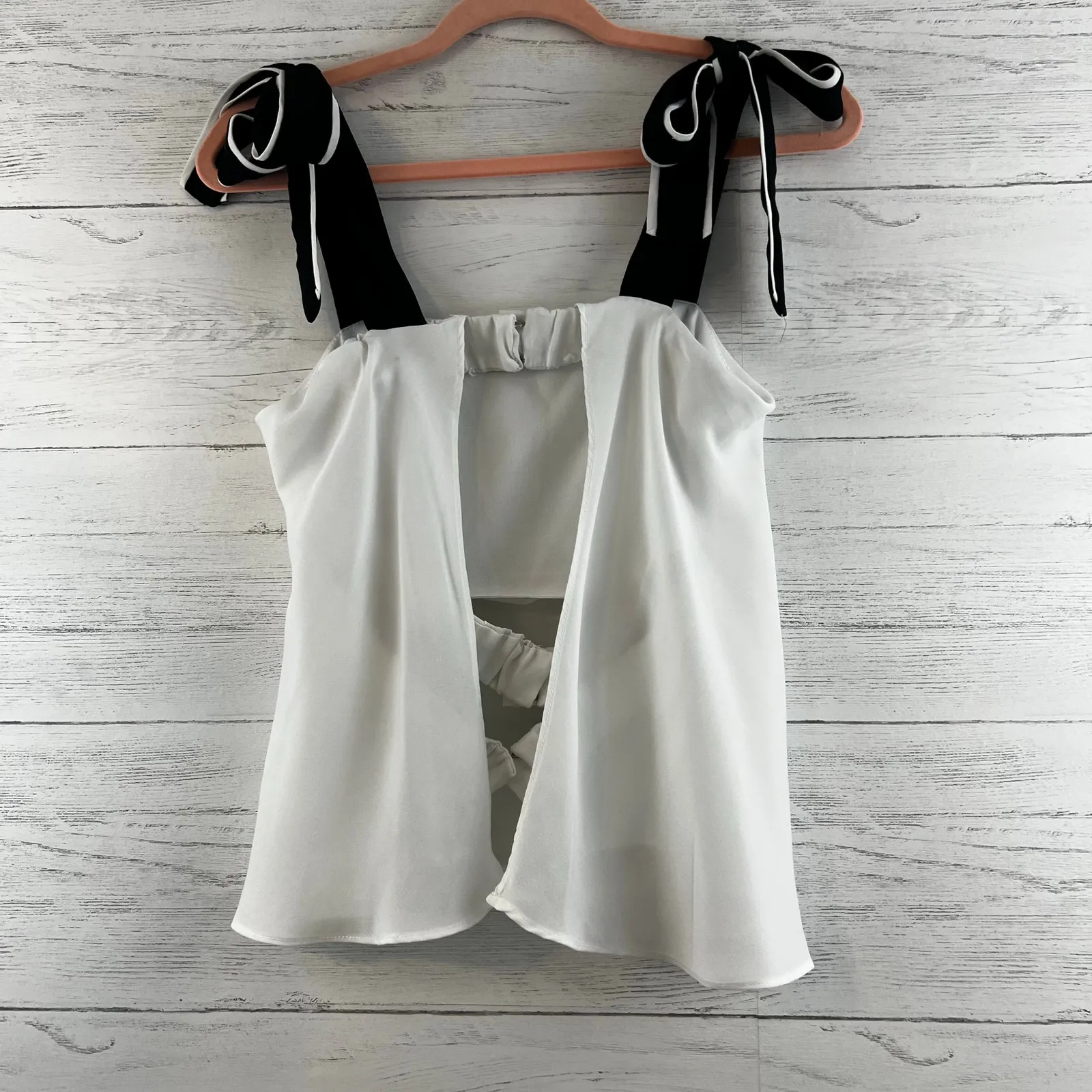 DO+BE  Black and White Square Neck Crepe Top Size S - Image 4