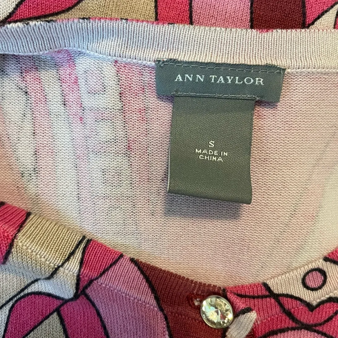 Ann Taylor Women Cardigan Top S Pink Silk‎ Blend Rhinestone Buttons Vibrant Knit - Image 2