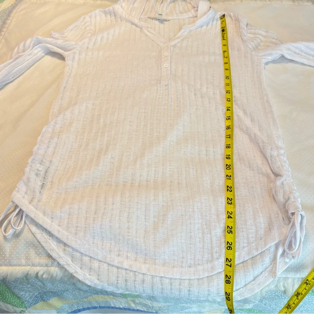 Billabong Sheer White Swim Coverup w/ Hood Size Small Roll Tab Sleeves Ruching - Image 7