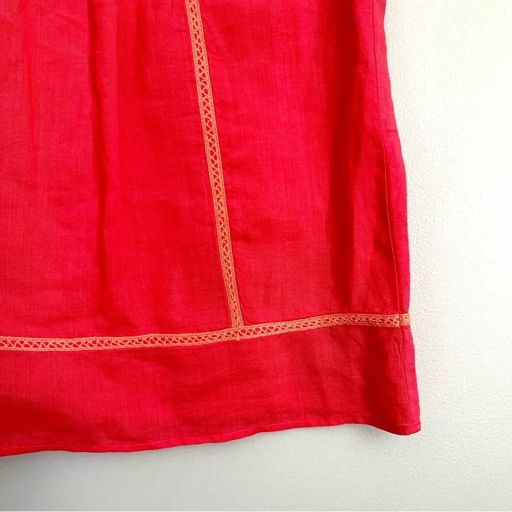 CYNTHIA ROWLEY | Coral Retro Embroidered Linen Sleeveless Top Sz S - Image 4