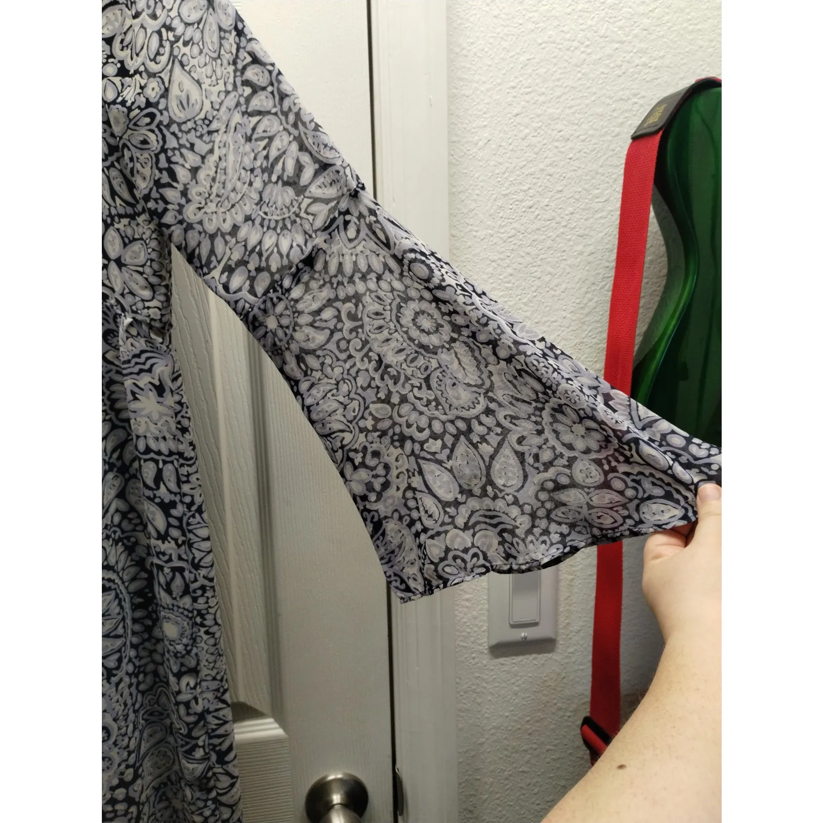 LOFT Outlet Womens Size Medium Blue Paisley Floral Flare Sheer Sleeve Mini Dress - Image 5