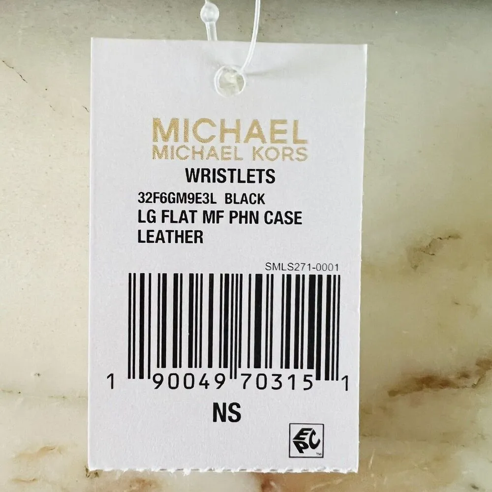 MICHAEL KORS Black Leather Flat Multi Function Phone Case Zip Wallet Wristlet - Image 7