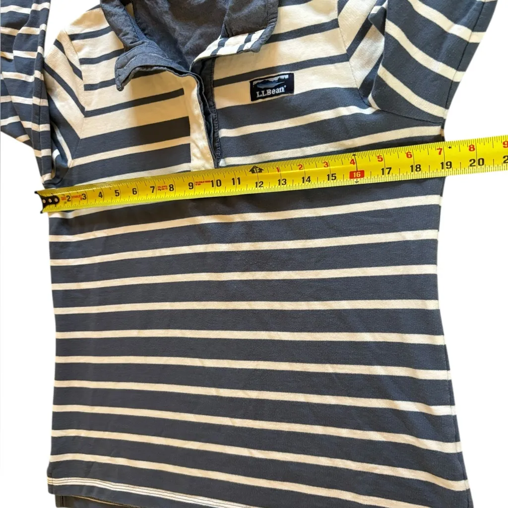 LL Bean Rugby Henley Long Sleeve Cotton Top Blue White Stripes Womens Size Small - Image 7