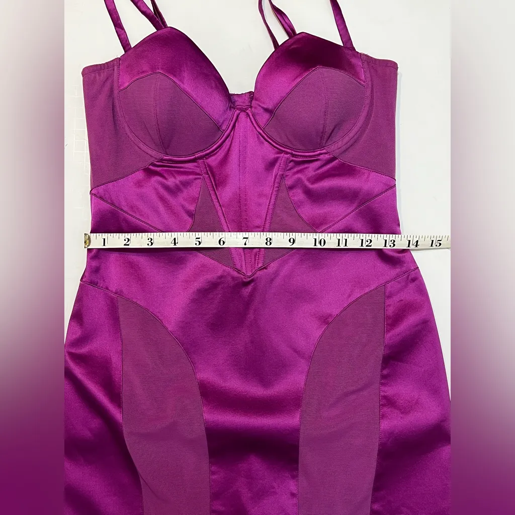 fleur du mal Silk And Mesh Bustier Mini Dress in Raspberry Ice, size 4 Purple - Image 6