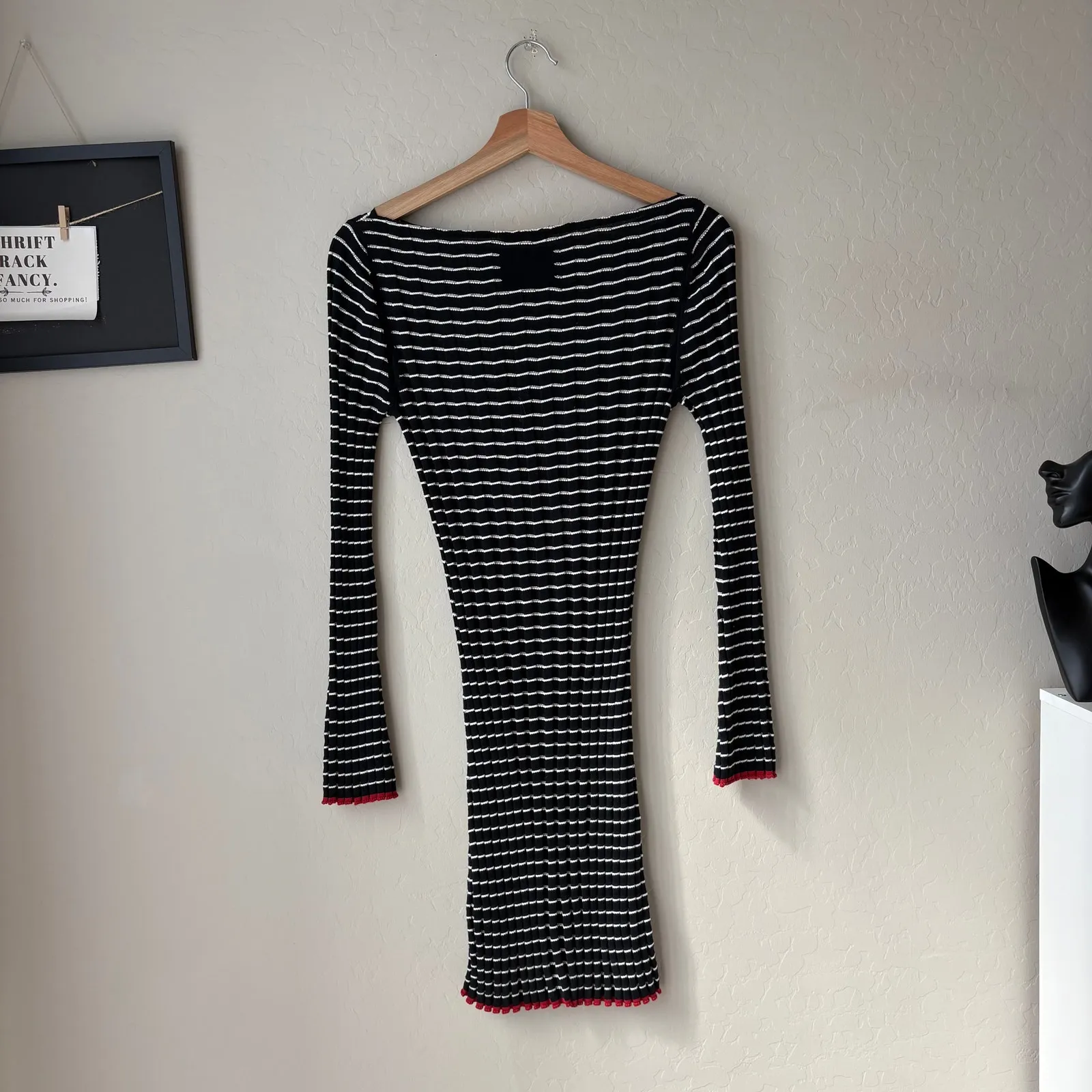 Guest in Residence Dress Black Striped Ribbed Knit Long Sleeve Minidress Size S - Image 8