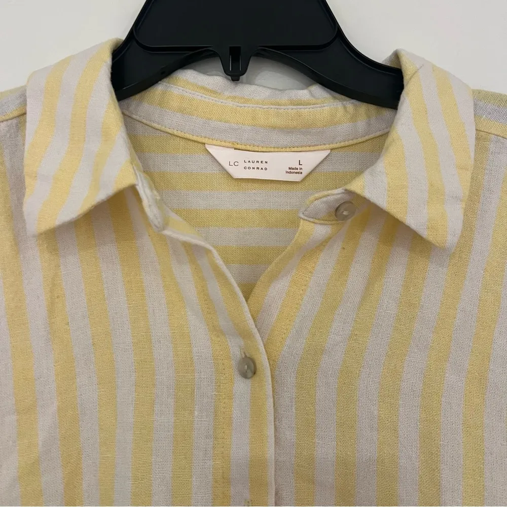 Women's LC Lauren Conrad Oversized Linen Blend Button Down Yellow Stripe Blouse - Image 8
