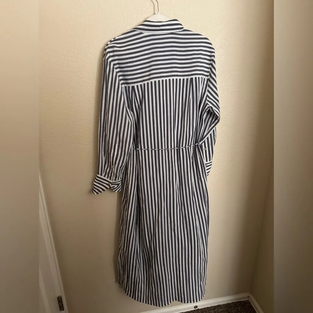 VINCE striped shirt dress size medium in blue‎ stripe coastal beach quiet luxury - Image 10