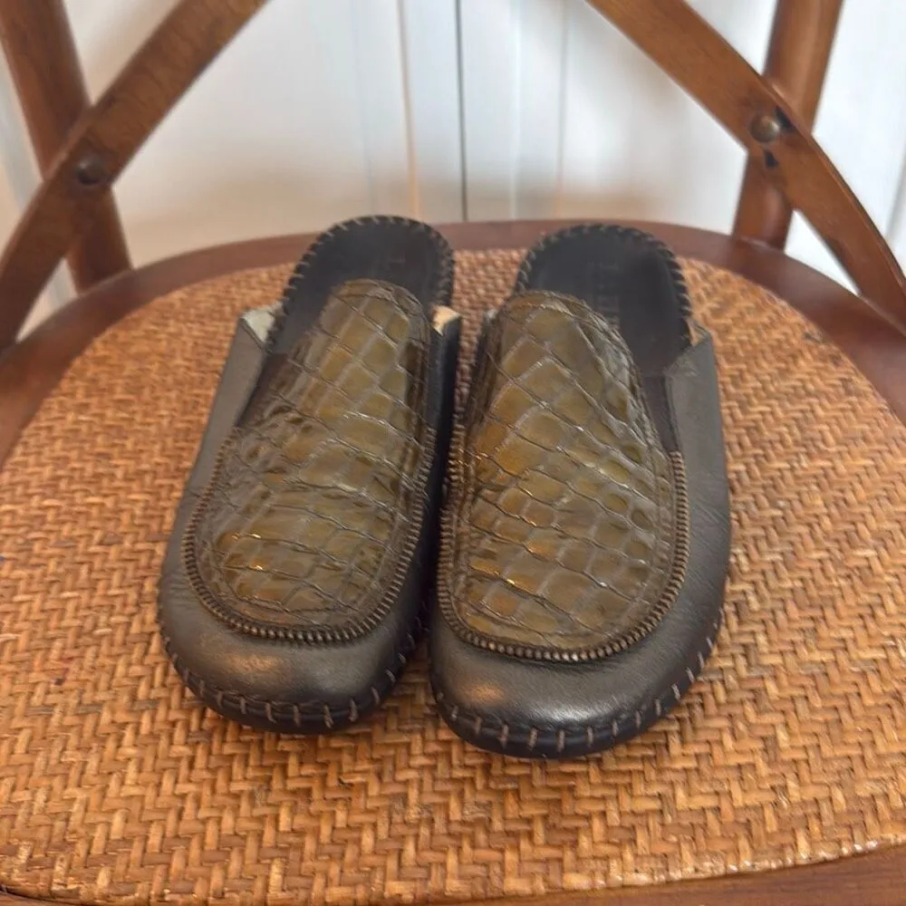 La Plume leather croc design slide clogs size 39 Green - Image 5