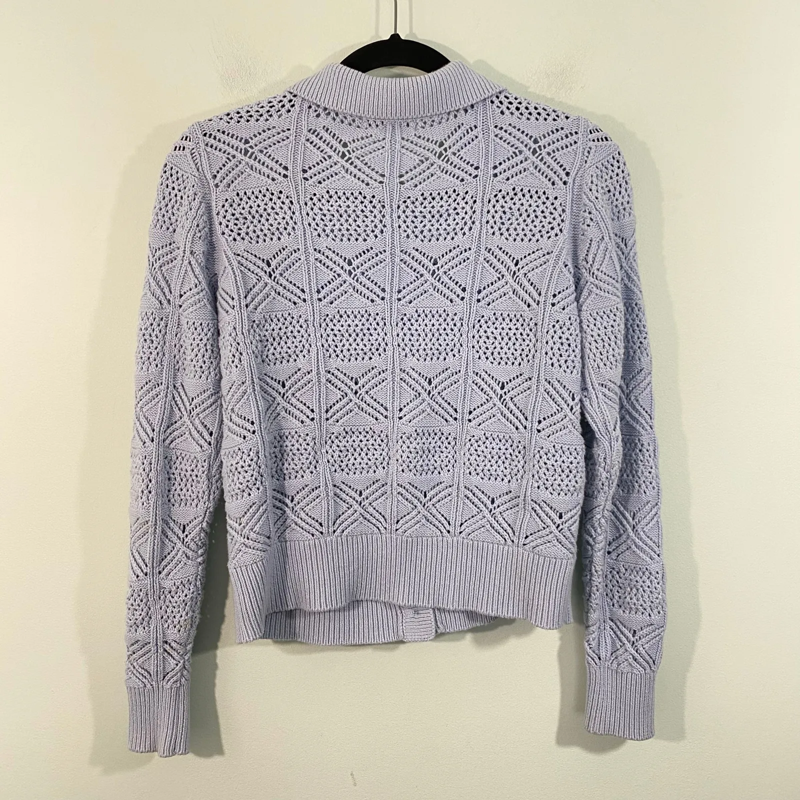 Rachel Zoe Women Blue Eyelet Knit Long Sleeve Collared Button Up Cardigan Size S - Image 8