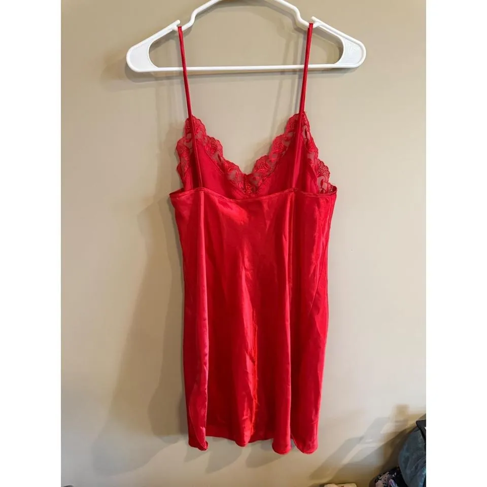 California Dynasty Red Lace Trim Slip Chemise Nightgown Medium Made USA - Image 4