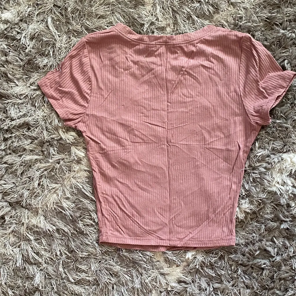Bozzolo Mauve Ribbed Short Sleeve Top - Image 3