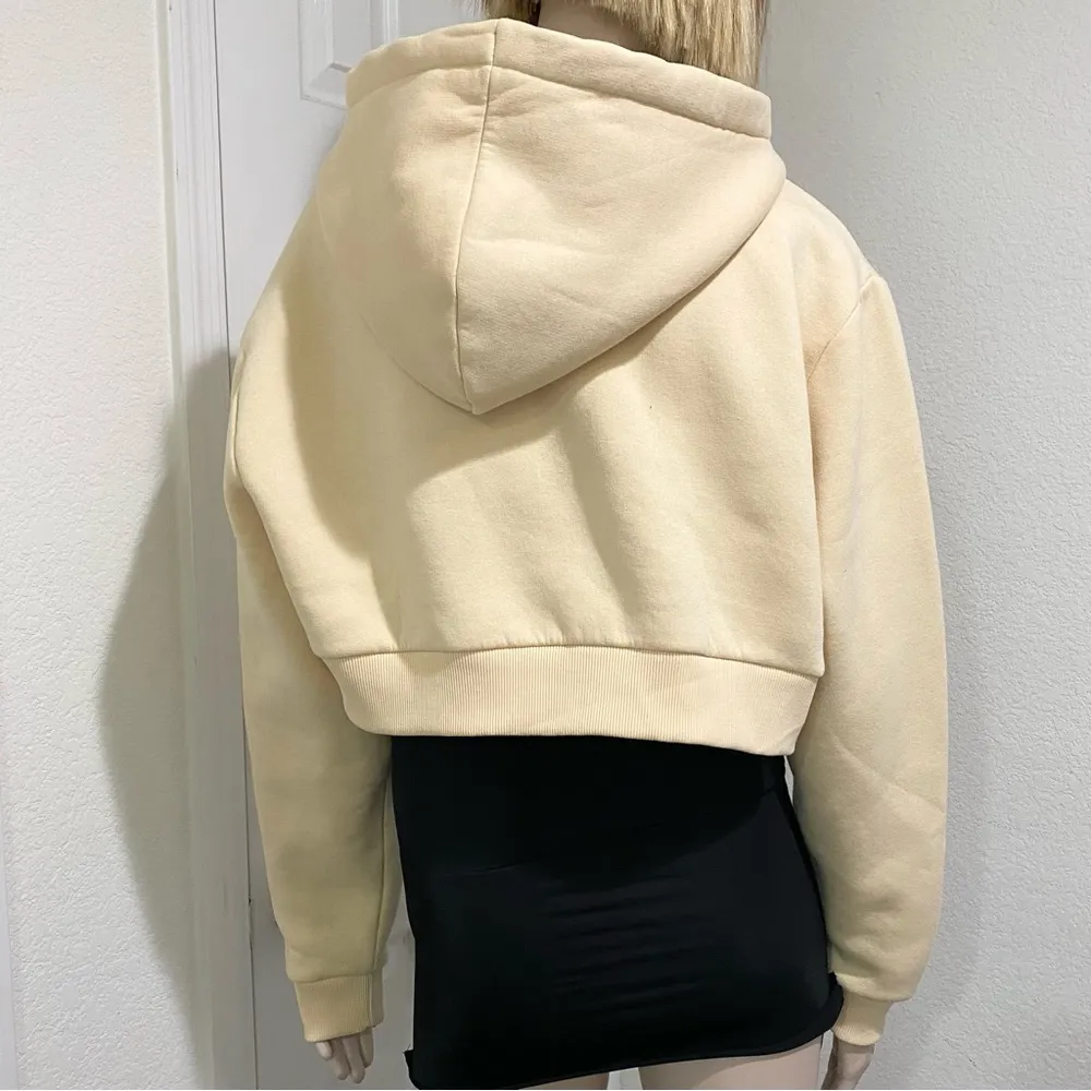 COLLUSION by ASOS Pale Yellow/Cream Cropped Front Zip Streetwear Hoodie Size 16 - Image 3