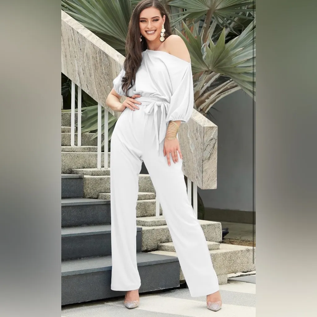 NEW White KOH KOH One Off Shoulder Short Sleeve Jumpsuit Pant Suit 2X Size XXL - Image 6
