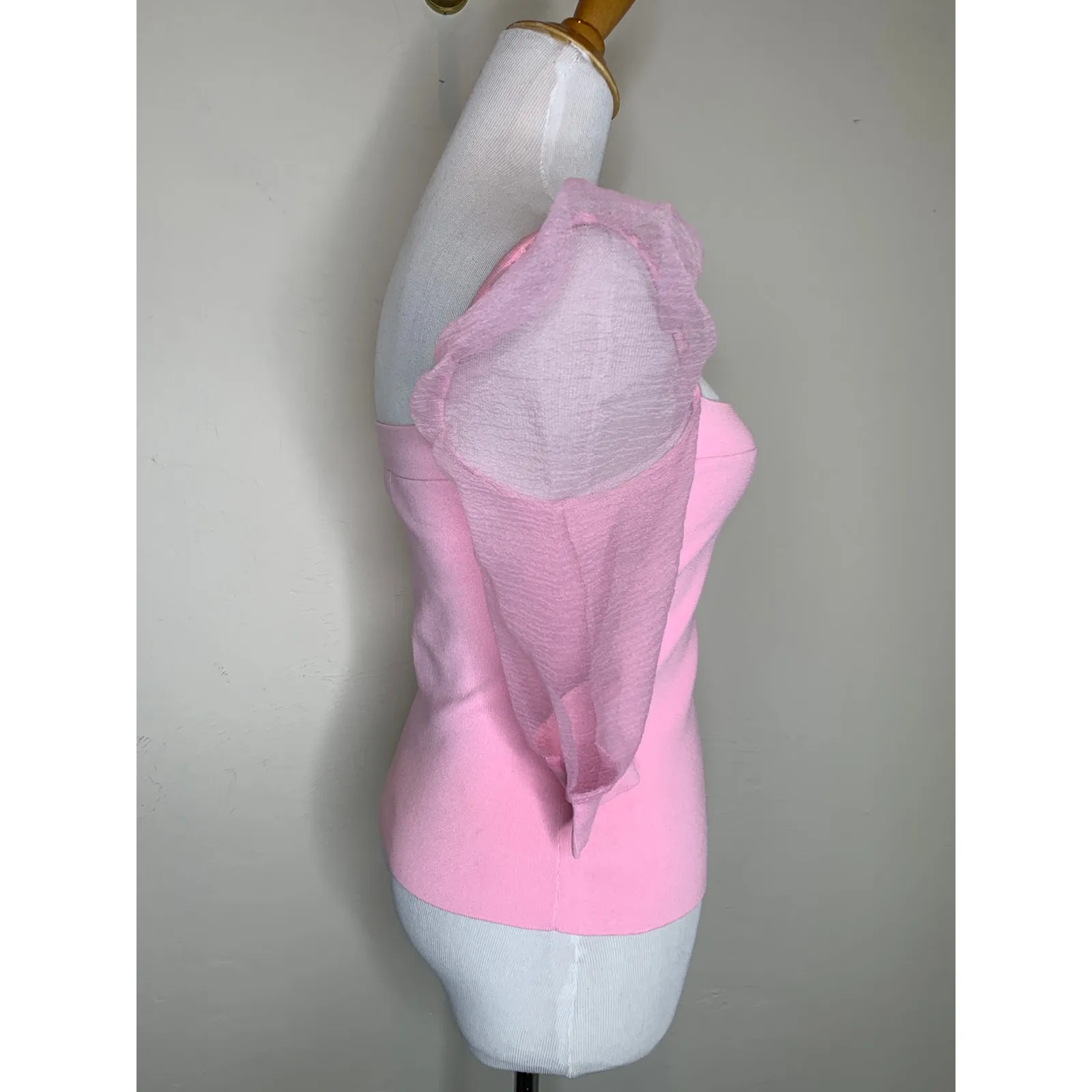 Bar III Pink Sheer Puff Sleeve Top Sz Small - Image 4