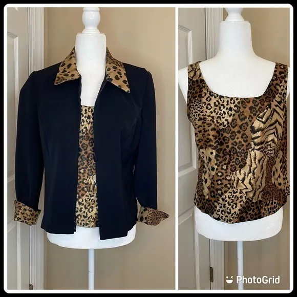 Vintage Jessica Howard leopard trim blazer & leopard top Size 12P - Image 2