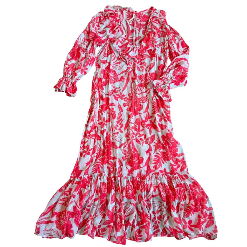 By Anthropologie Long Sleeve V-Neck Chiffon Flowy Dress Sheer Floral Size Medium - Image 3