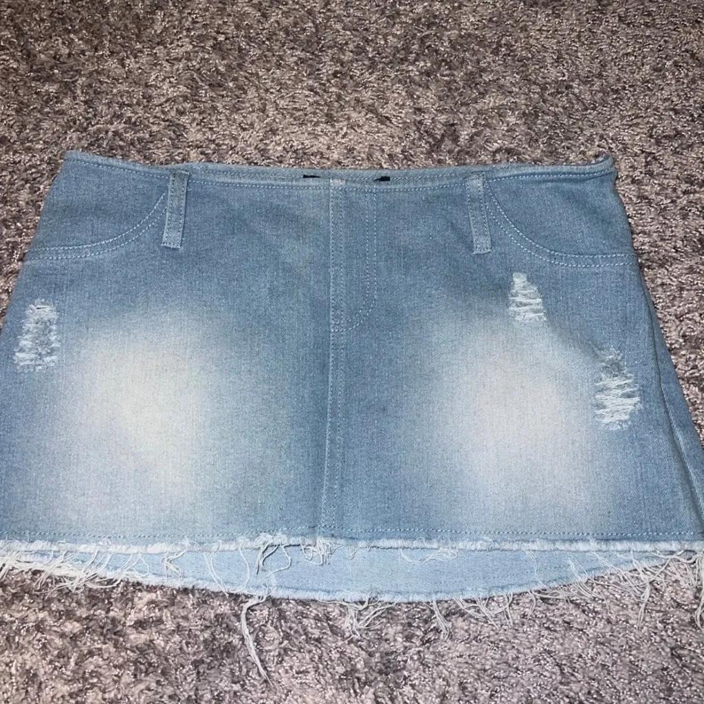 Dolls Kill Light Blue Distressed Mini Skirt - Image 2