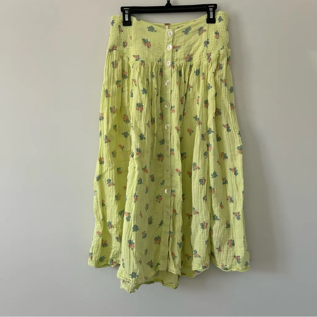 Free People Iris Corset Set Skirt Yellow Green Floral Cotton Button Down Skirt S - Image 2