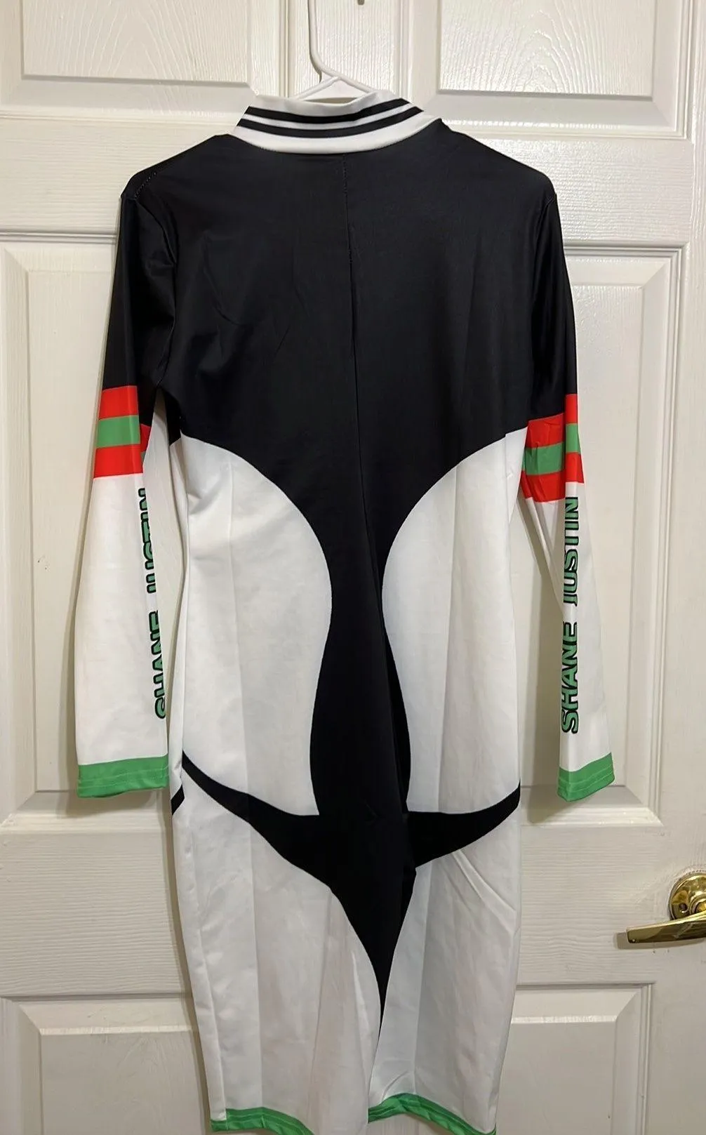 Sporty Digital Print Patchwork Zippered Bodycon Shorts Jumpsuit White Size L - Image 8