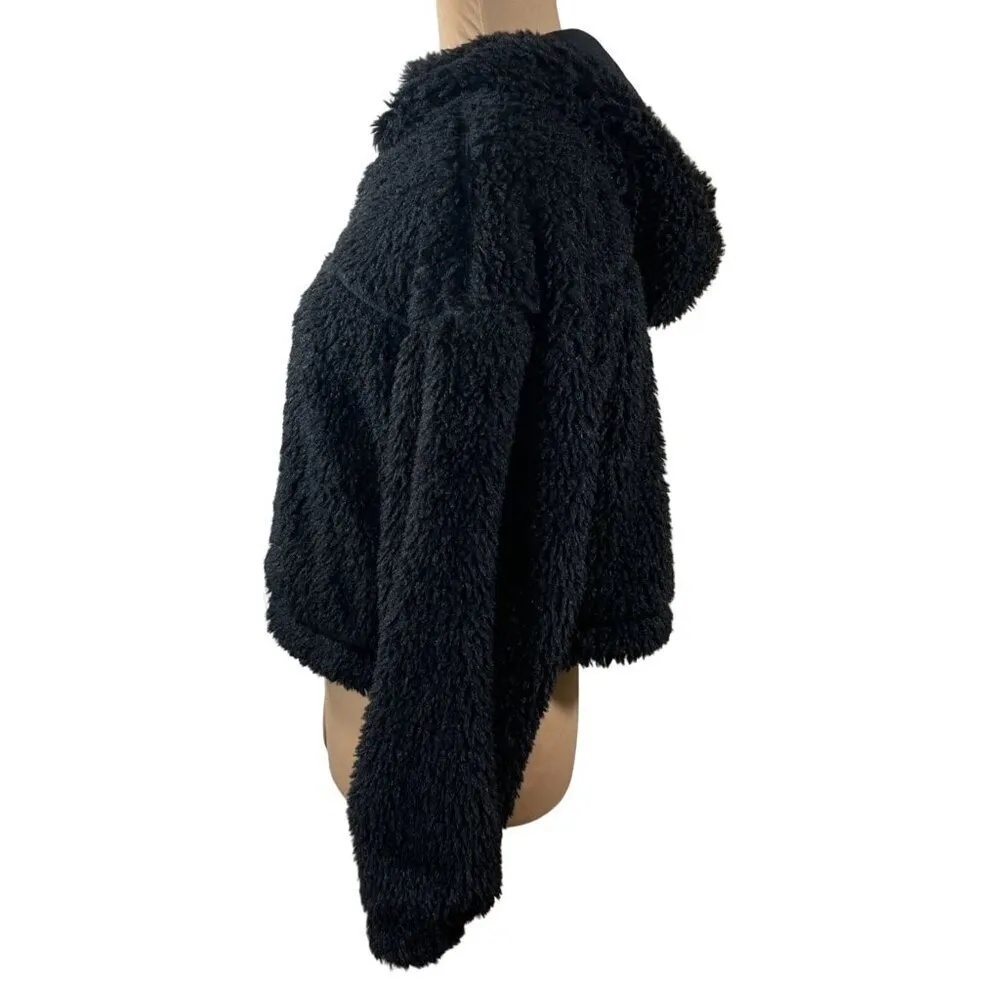 New BDG Urban Outfitters Pullover Jacket Teddy Fluffy Hood Black Size M Medium - Image 2