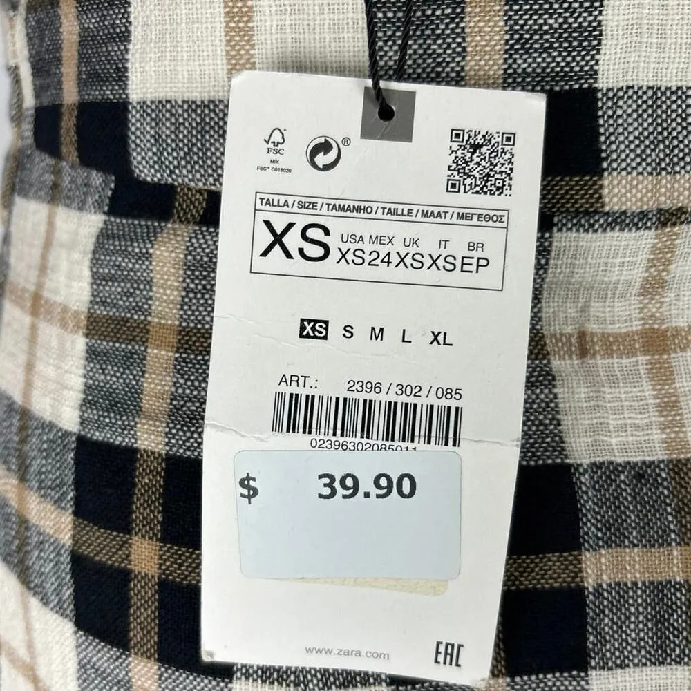 NEW Zara Black White Plaid Paperbag Tie Belt Preppy Checkered Wrap Mini Skirt XS - Image 5