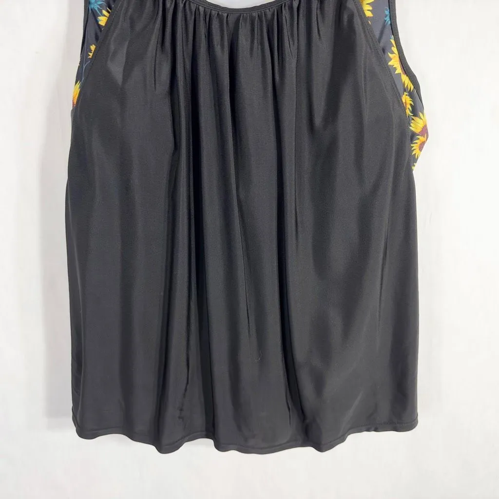 Plus Size 4XL Giselle Light Built In Bra Swing Tank Sunflower‎ Print Black 397 - Image 5
