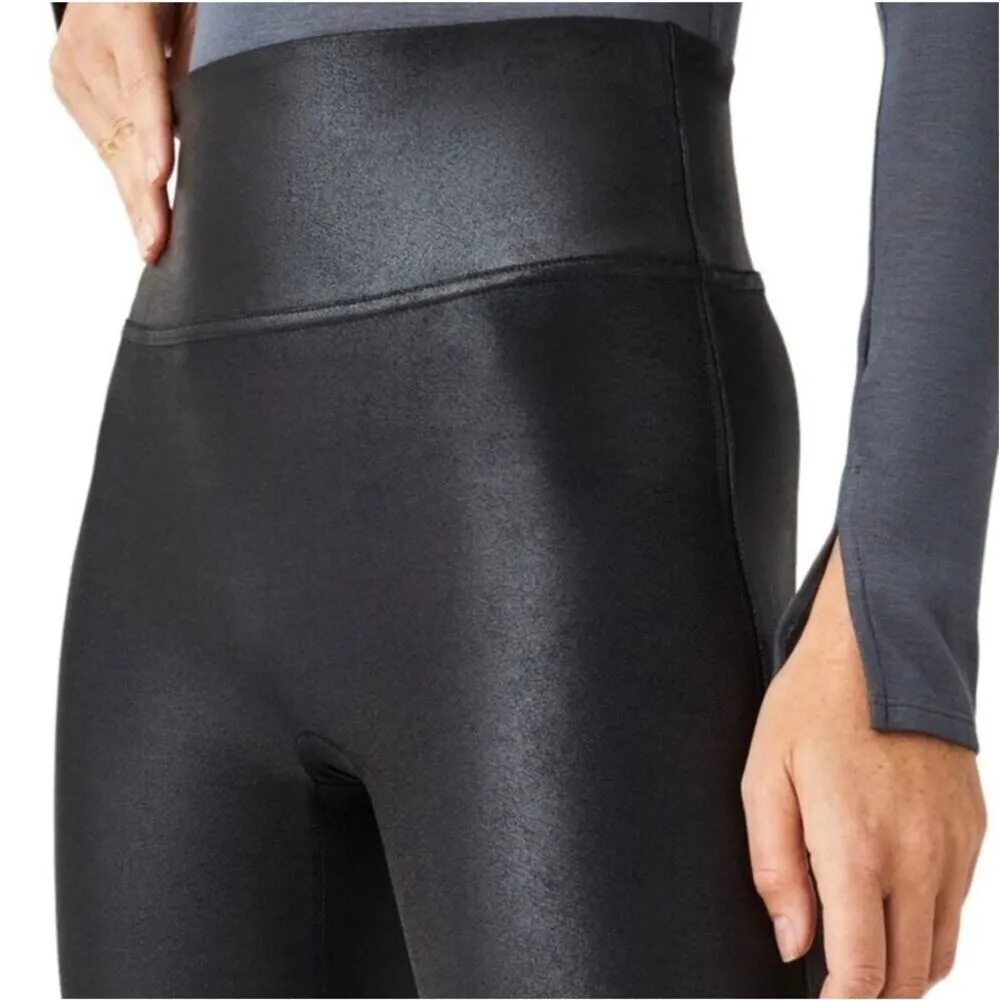 SPANX Faux Leather Leggings XL Black Wide Waist Tummy Shaping Sporty Feminine - Image 7