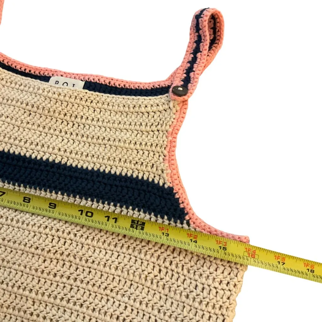 Pol Woven Crochet Tank Top Multi-Color  Pink Trim Natural Navy Blue Medium - Image 8