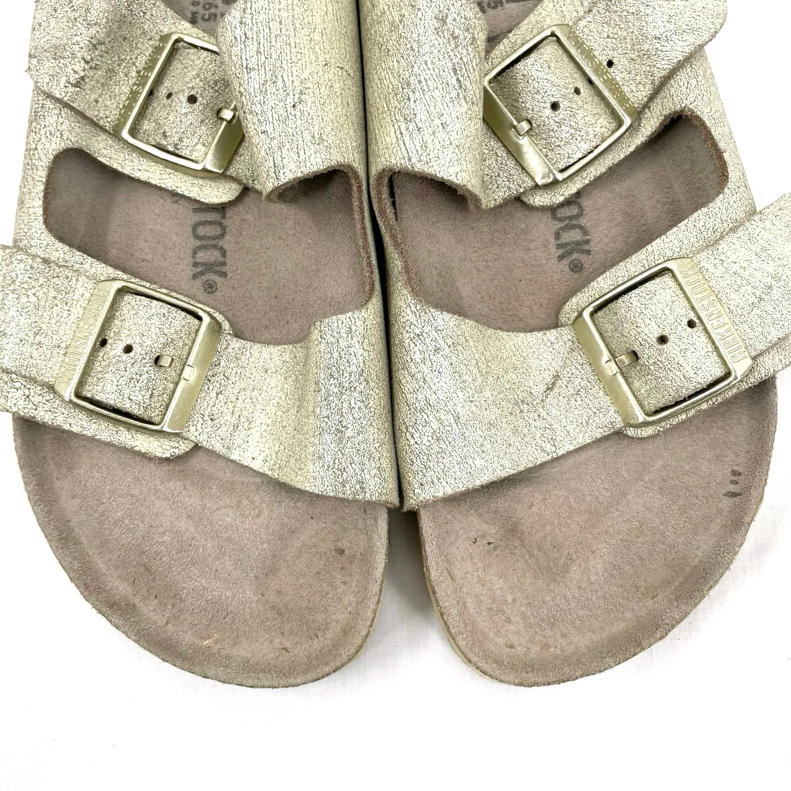 Birkenstock Arizona Sandal Washed Metallic Cream Gold Crackle Neutral Size EU 41 - Image 2