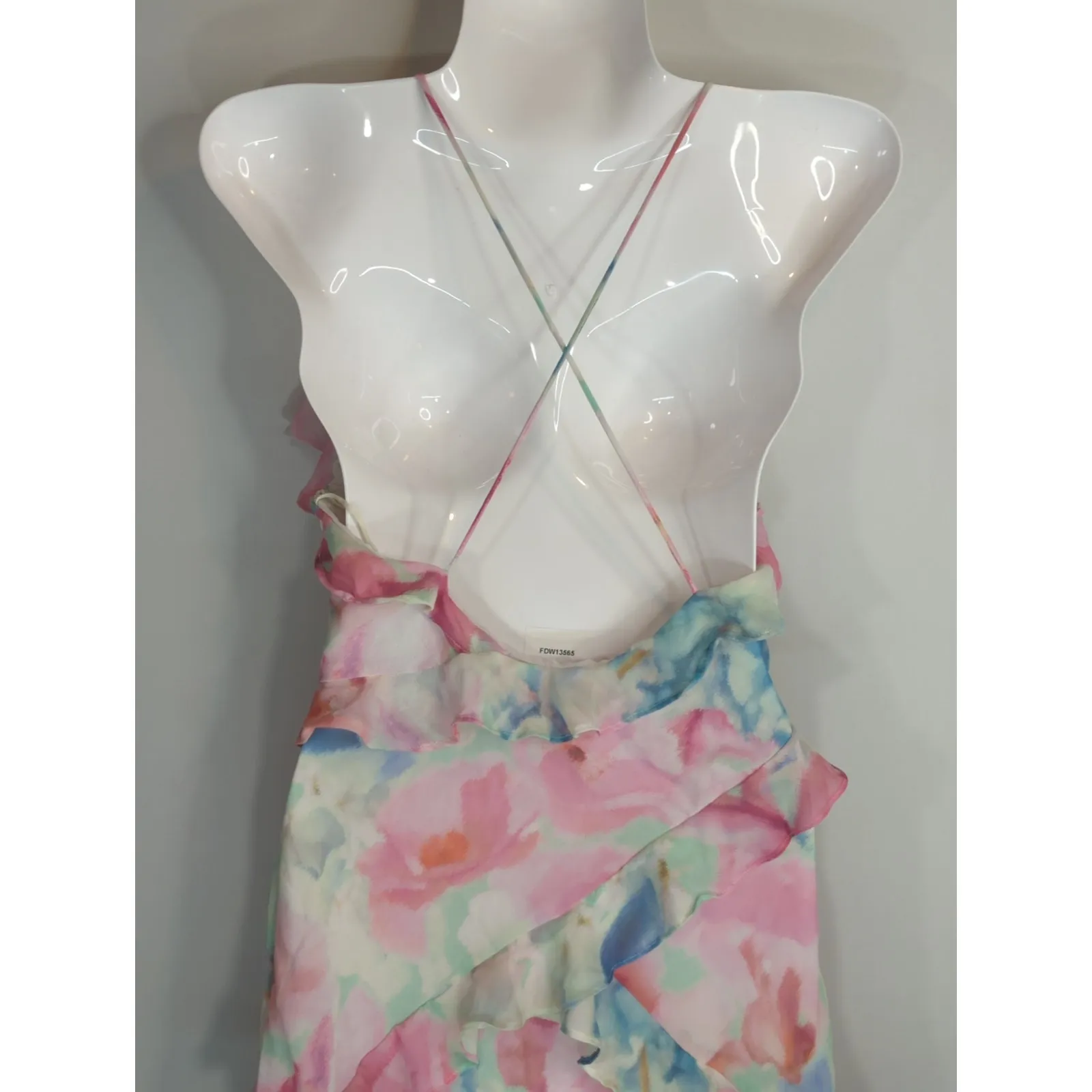 Zara Pink Blue Pastel Watercolor Ruffled Mini Dress Womens S NWOT Coquette Fairy - Image 9