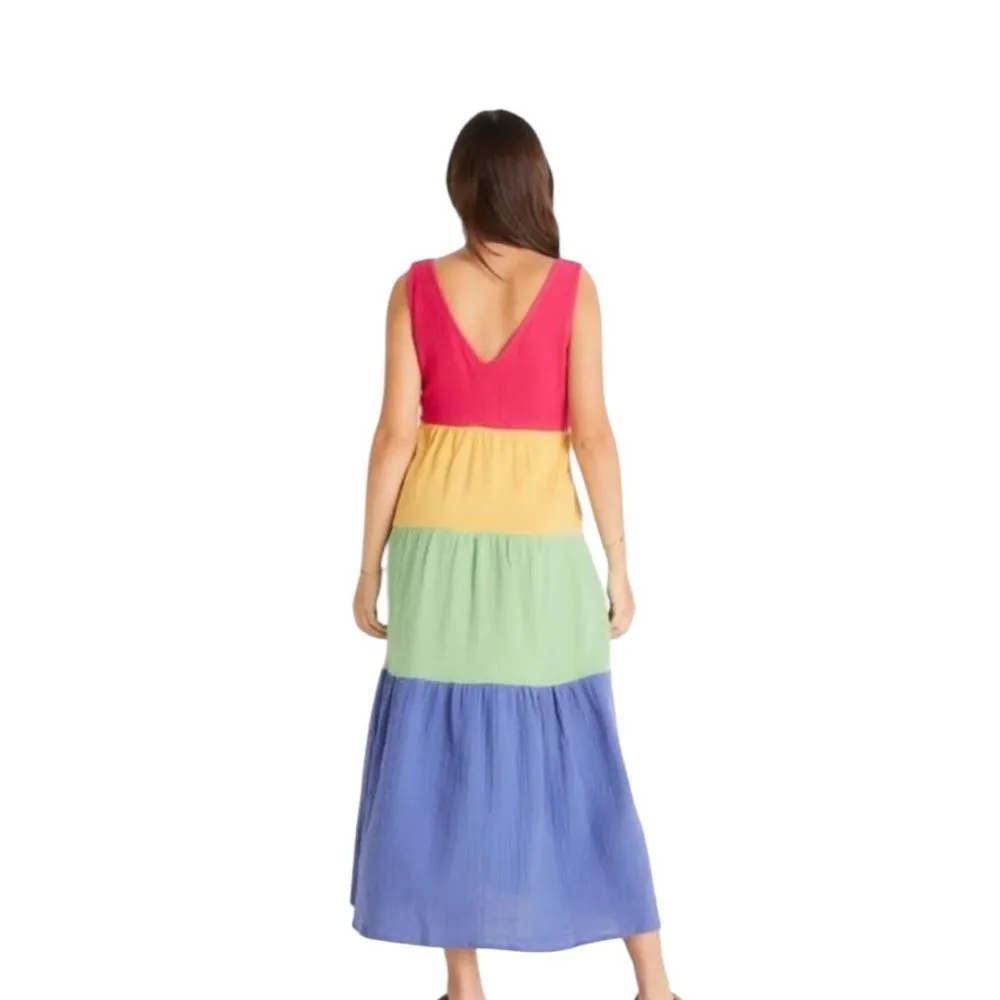 Marine Layer Corinne Maxi Dress in Rainbow Colorblock Size XL NWT - Image 3