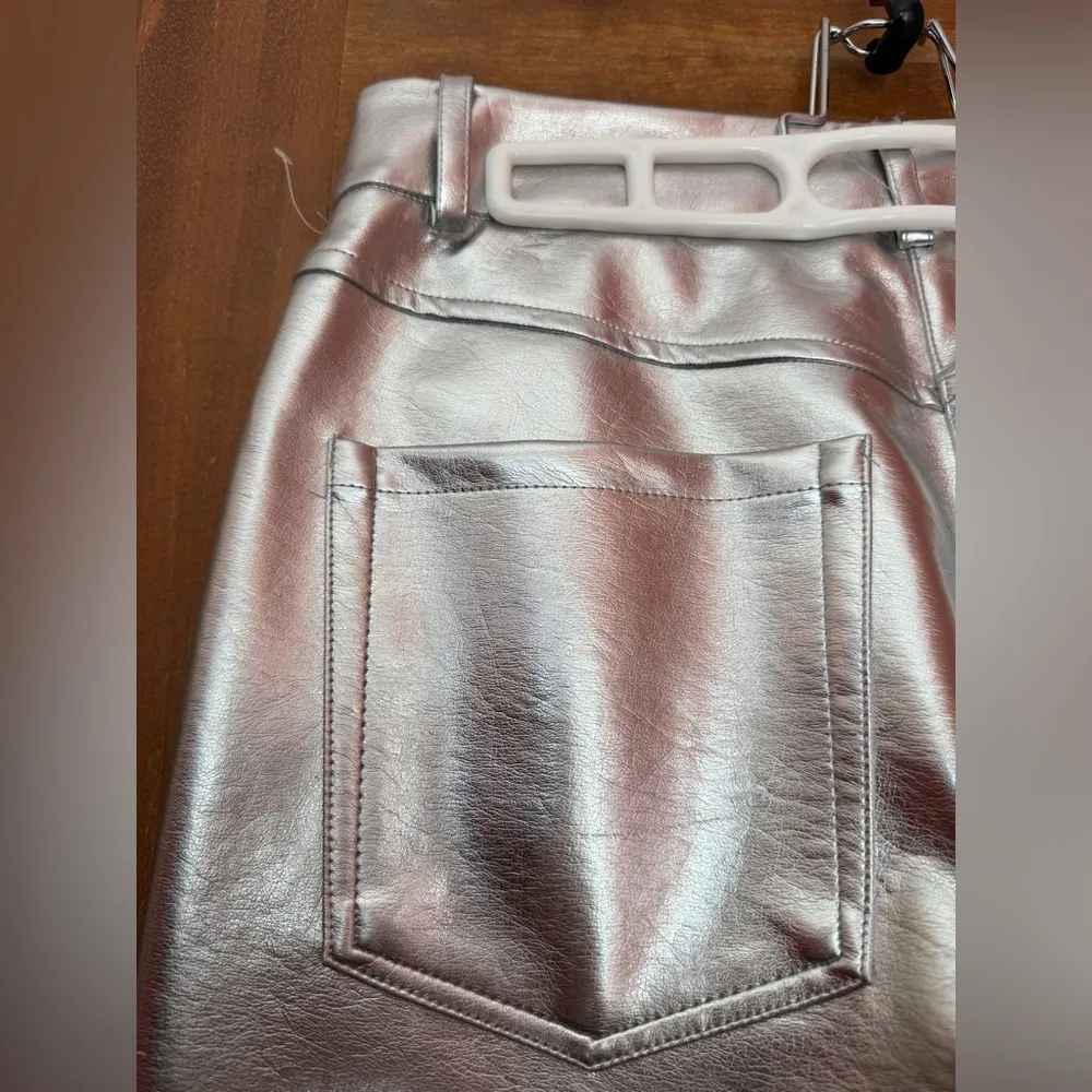 7 For All Mankind Faux Leather Silver Metallic Straight Leg Pant - Image 10